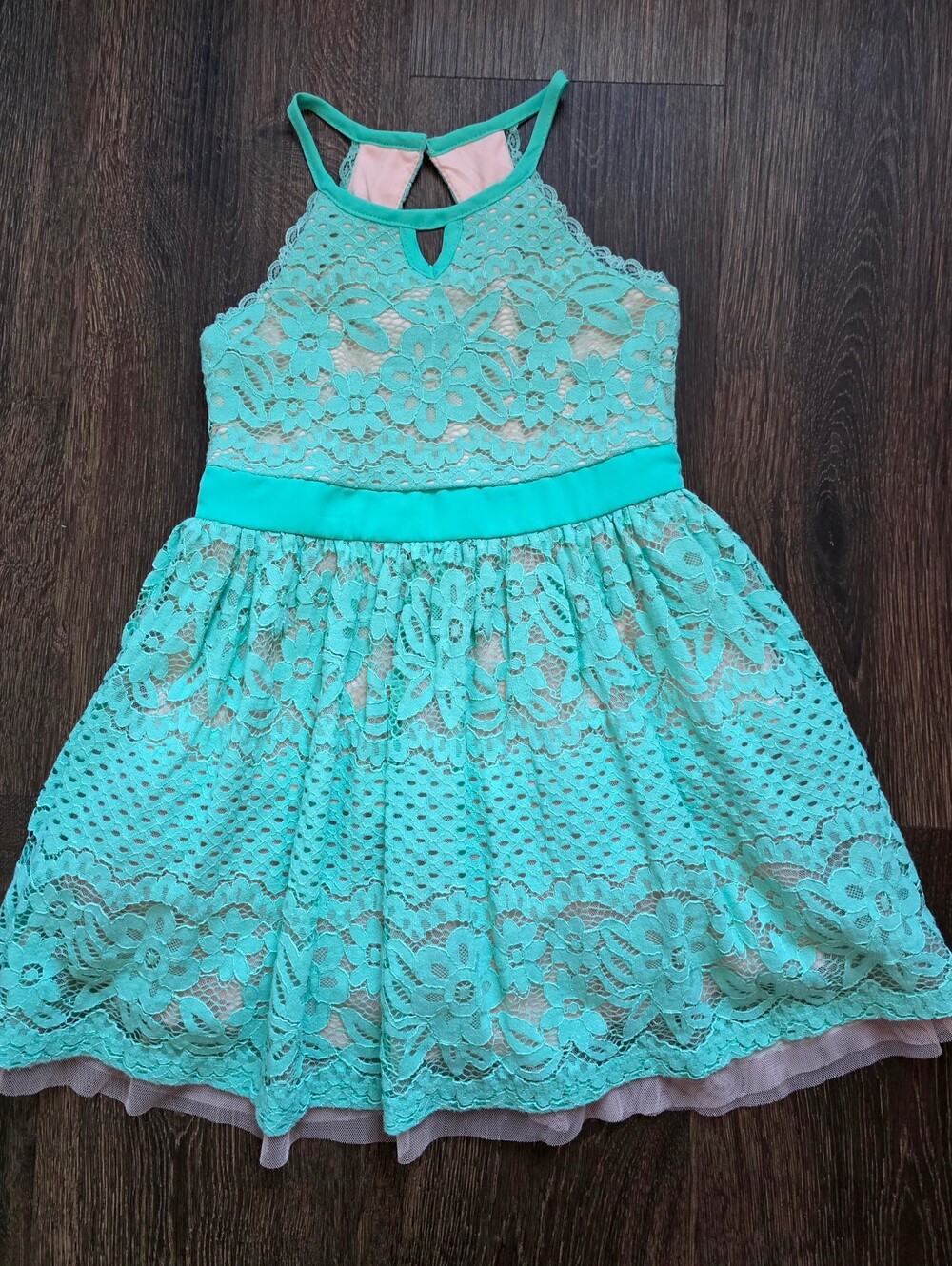 My Michelle mint green lace halter-neck dress